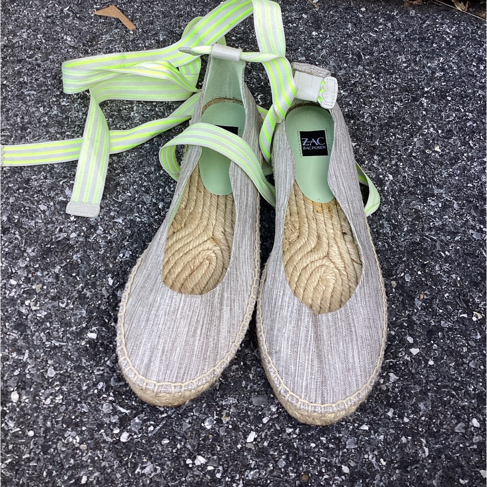NIB ZAC Zac Posen VINCA Ankle Strap Ballet Espadrille Natural Beige Green sz 7.5